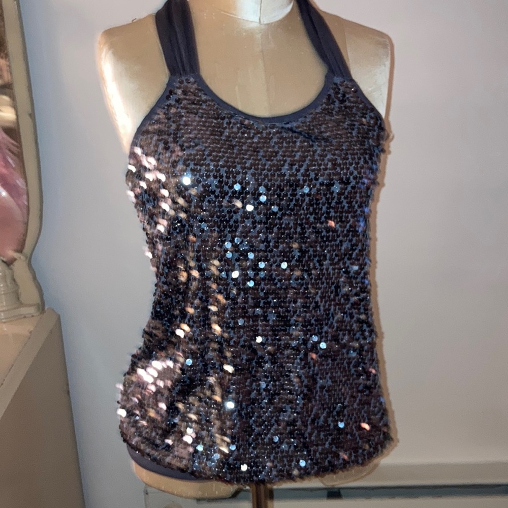 Gray Sequin Tank With Braided Back - image 1